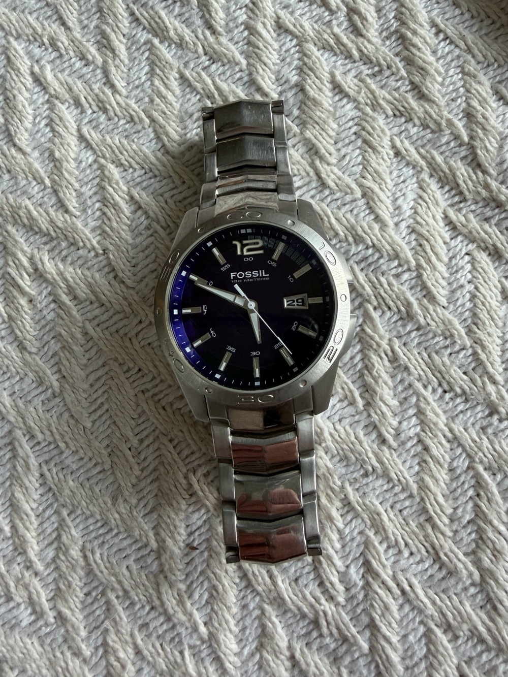 Vintage Fossil Blue AM-4087 Stainless Steel Quartz Watch 100M